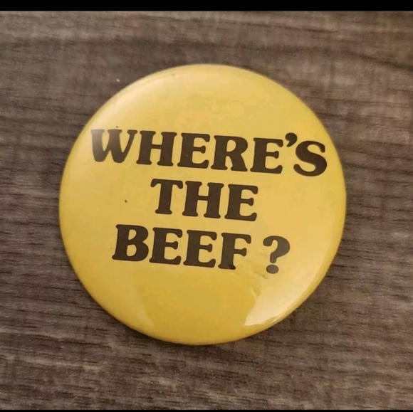 Other | Vintage 198s Wheres The Beef Yellow Pin Button Wendys Fast Food ...